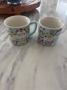 Two Clementine mugs - Floral Heart Swan Ceramic Mug - Light Blue